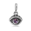 Silver eye-shaped charm with purple gemstone for DIY bracelet in 316L stainless steel - T21-Evil Eye