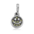 316L stainless steel silver smiley face charm with yellow-green gemstones for DIY jewelry - T01-Smile Face