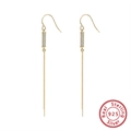 Elegant 925 sterling silver long tassel drop earrings with gold finish and micro zircons - Gold Long Chain Hook / Gold Long Tassel (SE287)