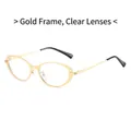 Fashionable gold metal oval eyeglasses frame with clear lenses for a retro chic look - Gold Frame White Lens