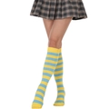 Detailed texture of yellow and blue striped knee-high socks with elastic ribbed cuffs - Blue Yellow Stripe