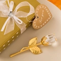 Elegant crystal rose flower with golden stem beside a white ribbon gift box for wedding - Gold Stem Clear Bud Gold Box