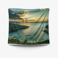 Wandteppich mit tropischem Strand bei Sonnenuntergang und Palmen für die Wanddeko - 73x95cm (Gebürsteter Stoff) / Tropische Bucht (GT109615)