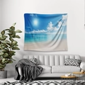 Detail of beach scenery tapestry featuring sunny blue sky over a modern grey sofa - 73X95CM (Brushed Fabric) / Sunny Beach-GT103537