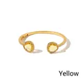Bracciale rigido dorato regolabile con due cristalli gialli e pavé di zirconi - Oro + Giallo
