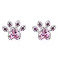 Pink heart-shaped paw print stud earrings with white gold plating and cubic zirconia - Pink Zircon White Gold