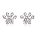 Rose gold paw print stud earrings with heart pink crystal and sparkling zircon stones - White Zircon White Gold