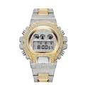 Luxury iced out digital watch for men in silver and gold tone with full diamond crystals - Two-tone (Gold & Silver)
