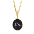 Collar dorado con colgante de esmalte azul 'fé' y detalles de circonitas brillantes - Negro