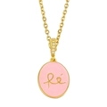 Collar dorado minimalista con colgante FE de esmalte rosa y detalles de circón - Rosa