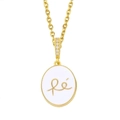 Collar dorado con colgante de esmalte blanco y brillantes pedrería de estilo elegante - Blanco