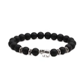 Detail of matte black agate beads bracelet featuring a silver elephant charm and spacers - Elephant