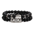 Detail of matte black agate beads with silver elephant charm and hollow metal tube charm - Elephant Combination
