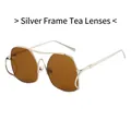Moderne oversized cat-eye zonnebril met zilveren dubbele brug en bruine glazen - Zilveren Frame Bruine Lens