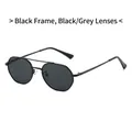 Gafas de sol de aviador con montura hexagonal de metal negro y lentes grises oscuros - Montura Negra Lentes Gris Negro