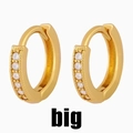 Elegant gold-plated hoop earrings with five clear cubic zirconia stones on white background - Large / Gold