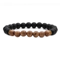 Pulsera de cuentas de madera de wengué y ojo de tigre de 8mm con lava mate y oro - Madera de Ala de Pollo + Piedra Mate