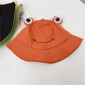 Detail of cute orange frog bucket hat with 3D eyes and various color options on the side - M (56-58cm) / Brick Red
