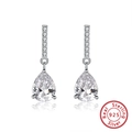 925 sterling silver drop earrings featuring sparkling pear-cut cubic zirconia crystals - Pear Cut Zirconia Drop / Silver Long Drop (SE289)