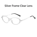 Chic silver oval metal frame glasses with clear lenses and slim anti-slip temple tips - Silver Frame Clear Lenses