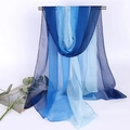 Gradient blue lightweight chiffon scarf for women with elegant sheer fabric and soft drape - White Blue Deep Blue