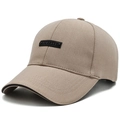 Cappellino da baseball da uomo in cotone kaki con toppa in pelle nera New York - Cachi