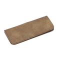 Brown faux suede eyewear pouch with dark stitching shown from a 45-degree angle - Velvet / Brown