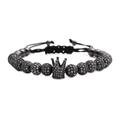 Gewebtes Armband mit Kronenanhänger und mikroverzierten schwarzen Zirkoniasteinen - Gunmetal Schwarze Krone