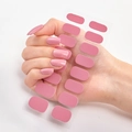 Pink solid color minimalist nail wraps, 16 pieces set shown on hand in a studio setting - Pink CS008