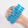 Blue solid color nail stickers set CS-019 model applied on nails for a minimalist look - Blue CS019