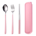 Pink portable 304 stainless steel cutlery set with spoons, forks, and storage case - Pink Silver Spoon Chopsticks Fork 3-piece Set