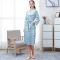 Women's ice silk bathrobe with blue and white wave patterns and a waist tie belt - M / Blue Wave (Women)