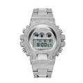 Silver iced-out luxury men's digital watch with full rhinestone inlay and digital display - Silver