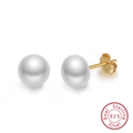 Elegant S925 sterling silver stud earrings featuring round natural freshwater pearls - 18K Gold White Pearl
