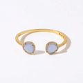 Golden open cuff bracelet with blue jade stones and sparkling white zircon accents - Gold + Blue Jade