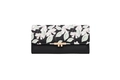 Close-up of black PU leather long wallet featuring floral print and golden metal clasp - Black