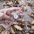 Vintage bronze cat-ear watch with pink leather strap and luminous dial numerals - Pink (65162)