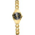 Elegant gold quartz bracelet watch for women with round black dial and geometric metal band - Gold Case Black Dial