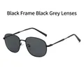Classic oval sunglasses with slim black metal frame and dark gray translucent lenses - Black Frame Black Grey Lens