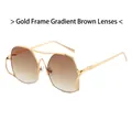 Cat eye gold metal sunglasses with brown gradient lenses for a stylish feminine look - Gold Frame Gradient Tea Lens