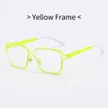 Lunettes œil de chat carrées surdimensionnées jaune fluo avec embouts de branches blancs - Jaune