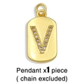 Close-up of gold-plated rectangular pendant with micro-paved CZ initial V detail - Gold Letter V Pendant (Without Chain)