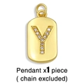Detail of gold rectangular pendant featuring a crystal-encrusted letter Y for necklaces - Gold Letter Y Pendant (Without Chain)