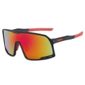 Matte black sports sunglasses with red mirror lenses and non-slip rubber grip - Black Red Frame Purple Mirror