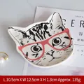 Keramik-Schmuckschale in Katzenform mit Brillenmotiv, Größe 10,5x12,5x1,3cm Weiß - Katzenteller mit Brille