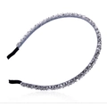 Minimalist silver-tone headband with grey crystal beads and comfortable protective ends - Double Row / Gray