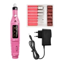 Portable pink electric nail drill kit with 6 metal bits and sanding bands set - EU Plug / Pink