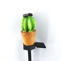 Solar outdoor garden light in green cactus shape with purple flower and ground stake - Cactus Stake (Single Head)