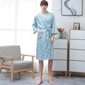 Men's ice silk bathrobe with blue and white wave patterns for summer home wear - M / Blue Wave (Men)