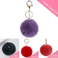 Faux rabbit fur ball keychains in purple, green, red and pink with lobster clasp options - Elastic Band (No Hardware) / Taro Purple